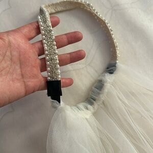 Handmade Beaded and Faux Pearl Mesh  Wedding Bridal Veil 7 foot long